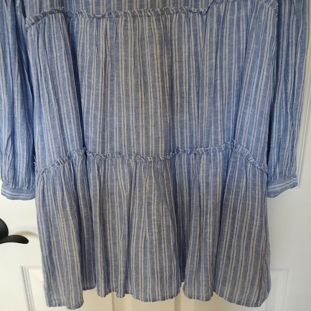 Rails Everly Ludlow Stripe Tiered Dress Rayon Linen Blue White S